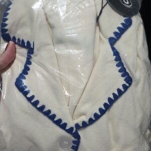 Women's Cream Pajama Set with Blue Trim